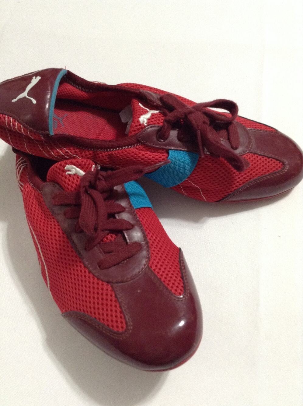 Puma Karly Womens Size 10 Red Burgundy Mesh Patent Leather Low Profile Sneakers